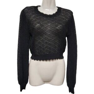 Black Lace Crop Top Black See Through Long Sleeve Blouse